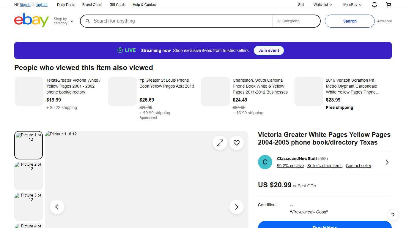 Victoria Greater White Pages Yellow Pages 2004-2005 phone book/directory Texas | eBay