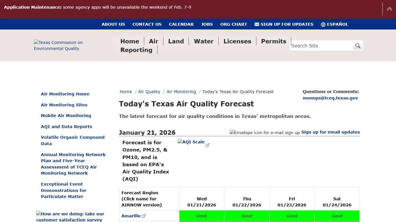 Today's Texas Air Quality Forecast - Texas Commission on Environmental Quality - www.tceq.texas.gov